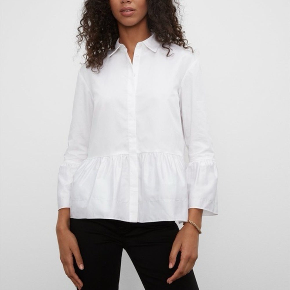 Club Monaco White Ruffle-Hem Button Down Shirt